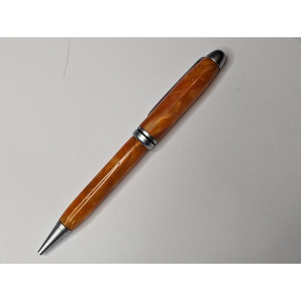 Graduate Twist Pen Satin Silver Finish Orange Acrylic Body Hand Turned‎ Pen